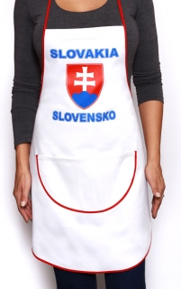 kuchynská zástera - biela s červeným lemom - Slovakia znak Slovensko