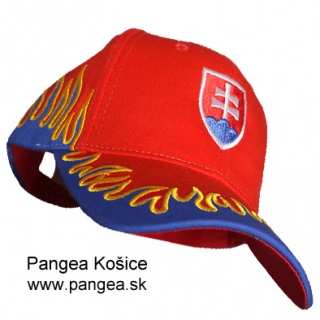 Šiltovka oheň (103b), červená, slovenský znak 5 cm, biela výšivka