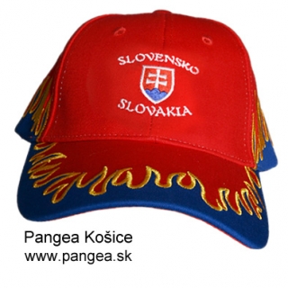 Šiltovka oheň (100b), červená, Slovenko slovenský znak Slovakia, biela výšivka