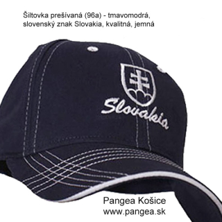 Šiltovka pásikavá (96b), modrá - slovenský znak Slovakia, biela výšivka 
