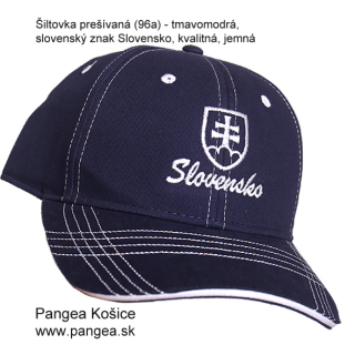Šiltovka prešívaná (96a), tm.modrá - slovenský znak Slovensko, biela výšivka 