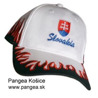 Šiltovka oheň (109a), biela, slovenský znak Slovakia, vyšívaná